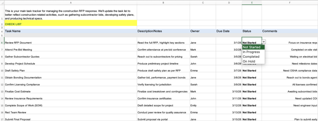Checklist Template for GC's